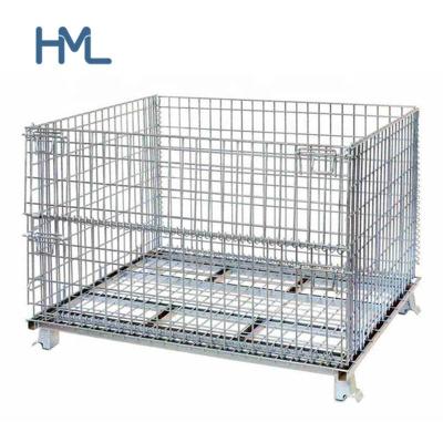 China Warehouse Customized Hot Dip Galvanized Stackable Steel Wire Mesh Collapsible Storage Container for sale