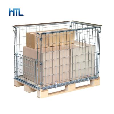 China Customized Foldable Galvanized Warehouse Storage Folding Durable Steel Pallet Cage for sale