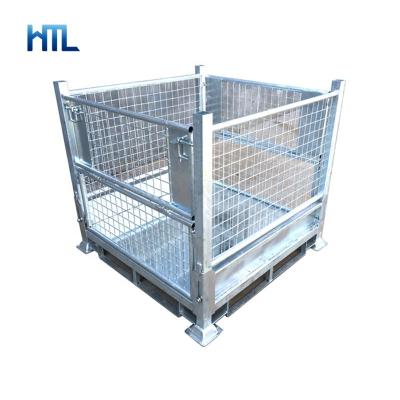 China Automotive Industry Customized Collapsible Metal Pallet Box Heavy Duty Mesh Sides Storage Folding Steel Stillage for sale