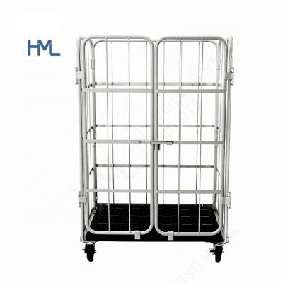 China Post Office Warehouse Storage Galvanized Foldable Roll Wire Mesh Trolley For Post Office for sale