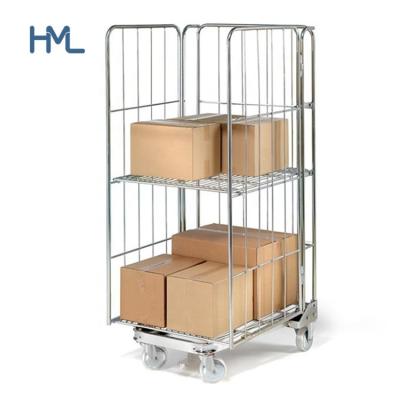 China Heavy Duty Welded Warehouse Transport Folding Nesting 3 Sided European Logistics Roll Container for sale