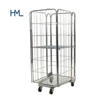 China Foldable Mild Steel Logistics Metal Cargo Storage Wire Trolley Roll Container Cage With Four Wheels for sale