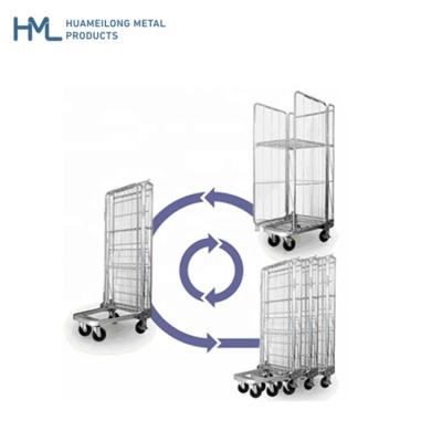 China Industrial Storage Logistics Metal Warehouse Industry Folding Wire Mesh Rolling Welded Folding Nesting Trolley Trolley for sale