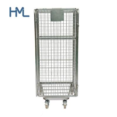 China Q235 Mild Steel Customized Industrial Portable Cargo Storage Wire Mesh Stackable Roll Cages With Wheels for sale