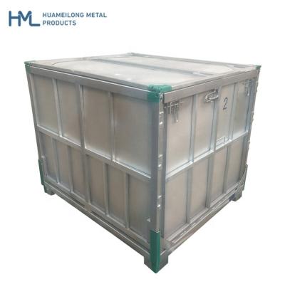 China Stackable Steel Warehouse Storage High Anti - Corrosion Resistant Hot Dip Galvanized Steel Metal Folded Pallet Container for sale