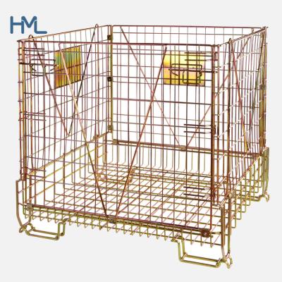 China Foldable Container Duty Steel Wire Storage Container Bin Mesh Pallet Container Cage Basket Heavy Duty Mesh Box Wire Cage Metal Material for sale