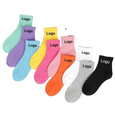 China Couples Influencers Tiktok Breathable Cotton Sports Socks Basketball Colorful Solid Candy Branded Custom Straight Pile Sock for sale