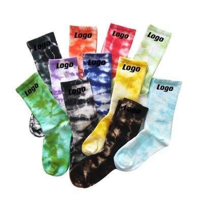 China Breathable Aesthetics Design Handmade Tie-Dye Artist Socks Ins High Fashion Skateboard Organic Cotton Tube Socks for sale