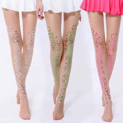 China Breathable Mermaid Bikini Shine Anti-shading Beaded Nylon Stockings Silver Print Tattoo Pantyhose for sale