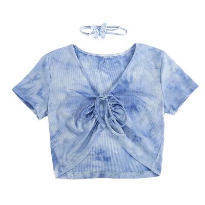 China Sustainable Short Tie Dye Butterfly Tie Crop Top for sale