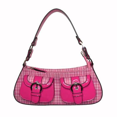 China Japan style retro style patent leather plaid leather women designer handbag pink preppy quilted armpit bag y2k for sale