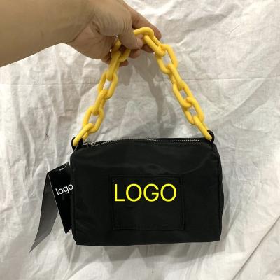 China Retro Throwback Fashion Embroidery Hobo Logo Patchwork Sports Nylon Mini Acrylic Chain Bag Customize Design for sale