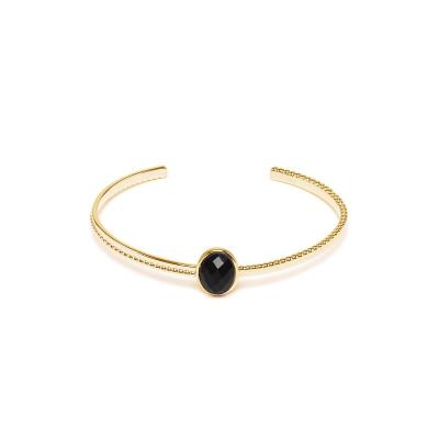 China New Fashion CLASSIC Delicate C Shape 18K Gold Natural Oval Faceted Green Aventurine Stone Adjustable Bangle Bracelet For Women Jewelry for sale