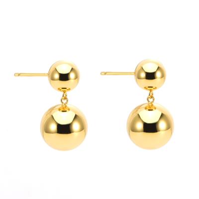 China TRENDY Classic Fashion 18k Gold Plated Round Ball Earring Jewelry Delicate Design Drop Stud Earring 8mm 10mm for sale