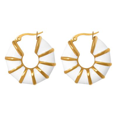 China TRENDY INS Style High Quality Epoxy Enamel White Chunky Hoop Earrings For Women Girl Party Jewelry for sale