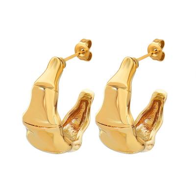 China Hot-selling FASHIONABLE retro copper jewelry border bamboo irregular c-shaped popular earrings for women for sale