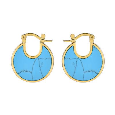 China TRENDY 18K Gold Circle Earrings Inlaid Minimalist Tasty Half Crescent Dangling Earrings For Women Synthetic Blue Turquoise for sale