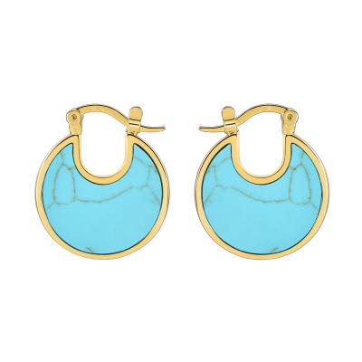 China TRENDY 18K Gold Plated Circle Earrings Inlaid Green Turquoise Tasty Minimalist Half Crescent Dangling Earrings For Women for sale