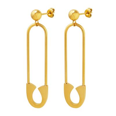 China TRENDY Non Tarnish Titanium Steel Pin Earrings 18K Gold Stainless Steel Cavity Paperclip Stud Earring For Women for sale