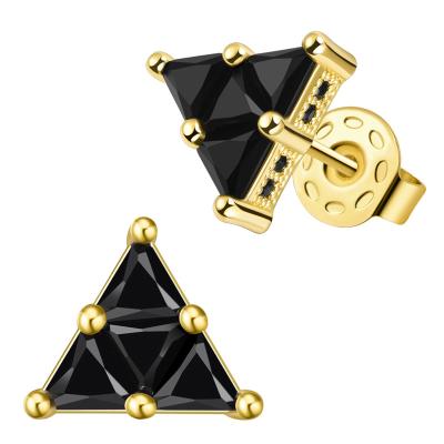 China CLASSIC Hypoallergenic Black Delicacy 8mm Triangle Zircon Stud Earrings Sterling Silver Post Gold Earrings For Women Men for sale