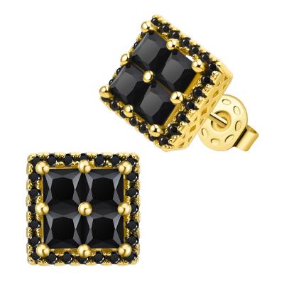 China Minimalistic CLASSIC Hypoallergenic 18K Gold Plated 9MM Black Square Zircon Stud Earrings For Women Men for sale