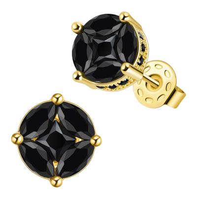 China Minimalistic CLASSIC Hypoallergenic 18K Gold Plated 8MM Black Round Zircon Stud Earrings For Men And Women for sale