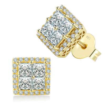 China Lead Free Nickel Free Hypoallergenic 925 Sterling Silver Square Stud Earrings Gold Plated Zircon Tasty Inlaid Earrings For Women Men for sale