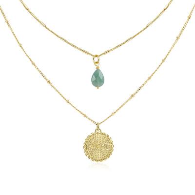 China FASHIONABLE 18K Gold Plated Natural Green Aventurine Gemstone Adjustable Pendant Necklaces for Women Girls for sale