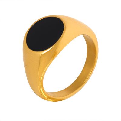 China CLASSIC Exaggerated Real 18k Gold Plated Black Enamel Chunky Design Ring For Women Girls for sale