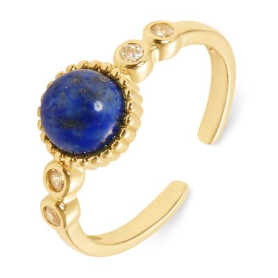 China TRENDY Fashion Tasty 18K Gold Plated Women's Natural Stone Lapis Lazuli Adjustable Open Rings For Women for sale