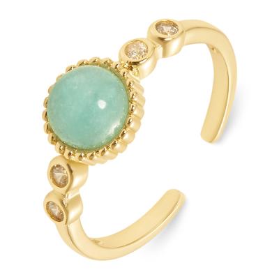 China TRENDY Fashion Tasty 18K Gold Plated Women's Natural Stone Green Aventurine Adjustable Open Rings For Women for sale