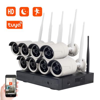 China Full motion detection long range surveillance 8 channels WIFI nvr kit cctv 2mp camera set IP tuya wireless security camera system for sale