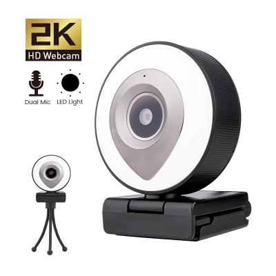 China wholesale No Drive USB 2.0 Webcam 2K Live Chat Webcam USB Desktop Computer PC Webcam Camera Online Video Microphone Led Ring Light HD 2k Webcam full for sale