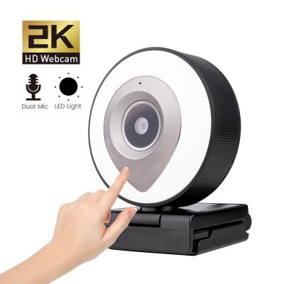 China USB 2.0 Driveless Webcam Led Webcam Desktop Chat Microphone Online Video Cameras Ringlight Computer USB Live Streaming 2k Webcam With Ring Light for sale