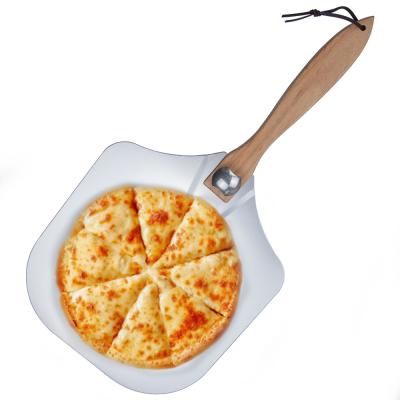 China Stored High Quality Comfortable Wooden Handle 2 Pcs Durable Aluminum Pizza Tools for sale