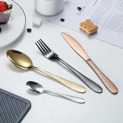 China Factory direct sales viable camping black gold stainless steel chinese cutlery set easy to carry for sale