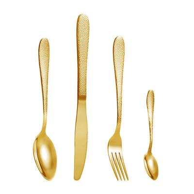 China Sustainable Food Grade Restaurant Flatware Silver Spoon Set 4 Piece Stainless Steel Gold Flatware Set for sale