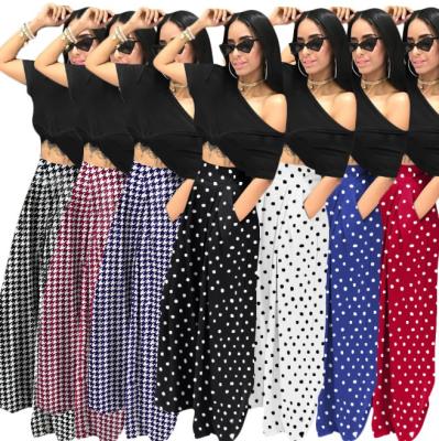 China Hot Style Dot Printed Women Pants Loose Plaid Polka Dot Oversized Ladies Casual Breathable Autumn Flare Pants for sale