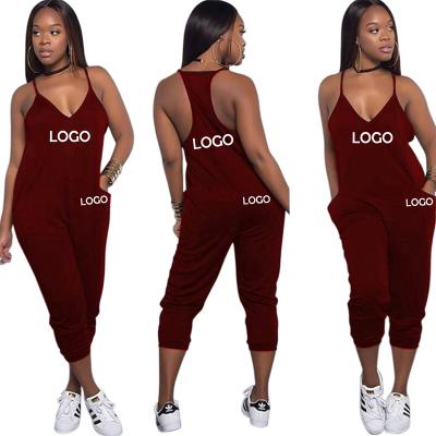 China Anti-pilling Custom Logo New Arrival Spaghetti Strap Romper With Pockets Women Solid Casual Overalls Plus Size Women Clothing Outfits for sale