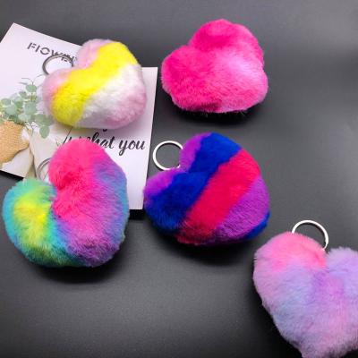 China Hot wholesale high quality soft colorful plush pom rainbow bulk environmental protection environmental protection key chain for girls for sale