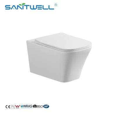 China Concealed Tank Sanitwell Bathroom Commode Rimless Washdown Wall Hung Toilet Sanitary Rimless Flush System for sale