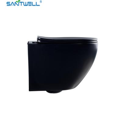 China Matt Black Color Wall Hung Ceramic Bathroom Toilet Cistern Wall Mounted Hidden Rimless Toilet for sale