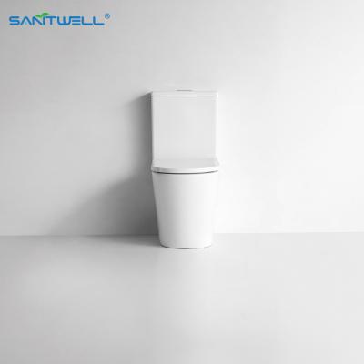 China Dual-Flow UK Two Piece Rimless Toilet With Slow Down Toilet Seat For European Market for sale