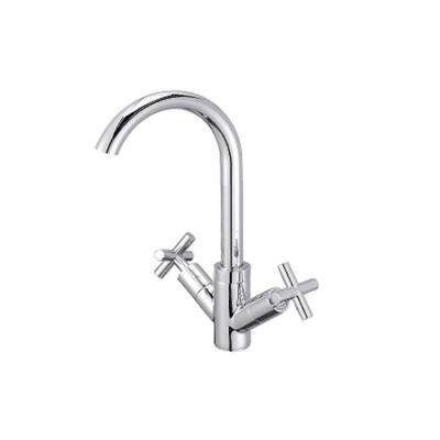 China Modern Promotional Double Cross Handle Water Kitchen Mixer Swan Neck Kitchen Sink Faucets Cold-Hot for sale