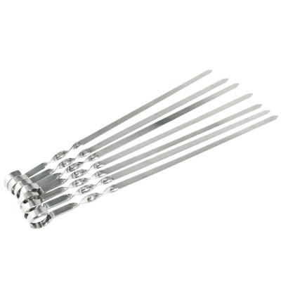 China Easily Cleaned BBQ Multi-Direction Long Double Skewers with Push Bar Kebab Stainless Steel Camping or Family - Reusable Skewers for sale