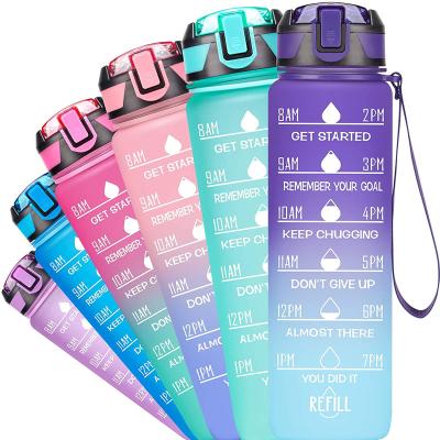 China Stocked Frosted Customizable Gradient Sports Water Bottle Eco-friendly Water Bottle Mountaineering Straw Sports Kettle for sale