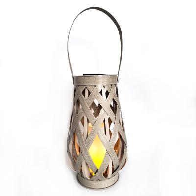 China Home Hotel Cafes Office Garden Decoration Plastic Rattan Woven Candle Solar Led Lantern for sale