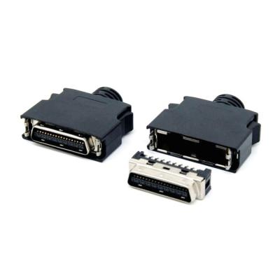 China Computer SCSI MDR 14Pin 36 Pin Male Cable Connector With ABS Cover Welding Type for sale