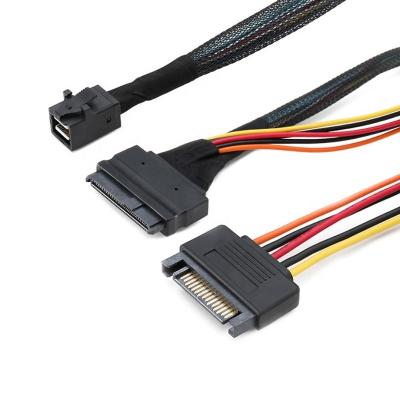 China Electronic Mini SAS HD SFF-8643 to SFF-8639 SSD Cable with SATA Power U.2 NVMe PCIe Cable 1.0M MiniSAS HD Cable for sale