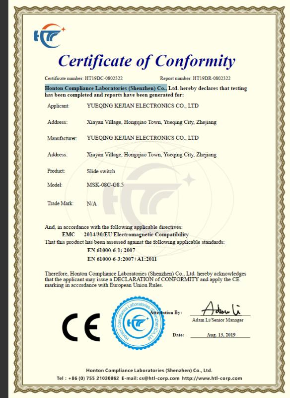 CE - Yueqing Kejian Electronics Co., Ltd.